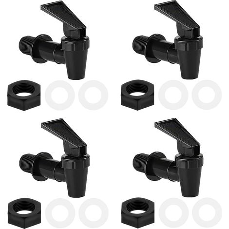 Distributore di bevande in plastica da 4 pezzi, rubinetto in plastica, rubinetti di ricambio per distributore d'acqua, per bevande calde e fredde, barile di birra, succo, bicchiere, fontanella (nero)