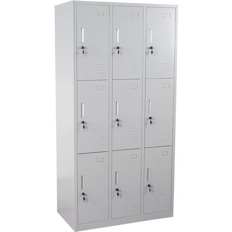 Schließfach Preston T829, Schließfachschrank Wertfachschrank Spind, Metall 9 Fächer, grau (1/5)