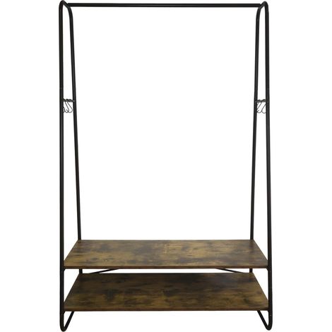 Portant à vêtements 2 étagères métal noir et bois 100 x 45 x 160 cm (1/5)