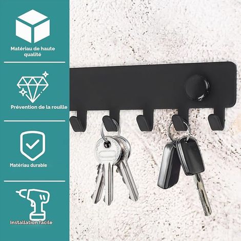 Porte-Clés Muraux Noirs Crochets, Rangement Clés et Ustensiles (1/2)