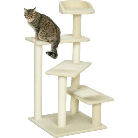 Arbre à chat de 100 cm avec poteaux en sisal, grande plateforme, arbre à chat multi-niveaux, arbre à grimper, pour chats de petite et moyenne taille, beige (1/5)