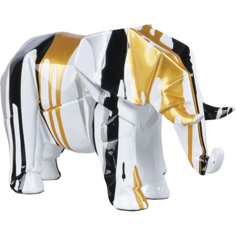 Statue éléphant géométrique coulure noir argenté doré H20 cm - DUMBO (1/5)