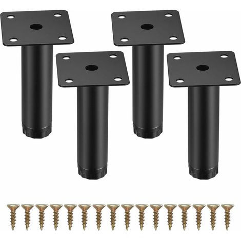 4 Pièces Pieds de Meuble, 10 cm Pieds de Meubles Réglables, Pieds de Support en Fixation en Métal pour Meubles/Bureau/Cuisine/Canapé