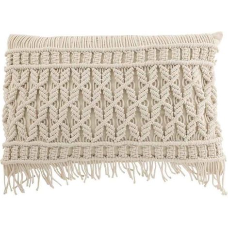 Coussin Déco à Franges "Cosy" 40x60cm Ivoire (1/3)