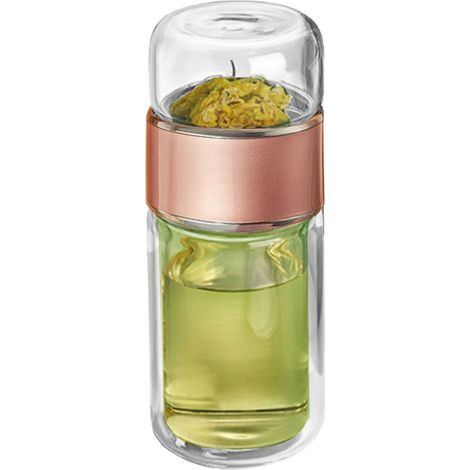 Gobelet infuseur à thé transparent à double paroi isolante de 280 ml, or rose, pour une utilisation quotidienne. (1/5)