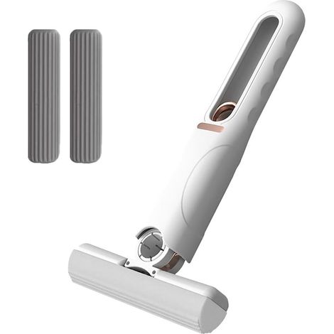 Mini balai portable, écologique, auto-essoreur, 2 éponges incluses, blanc (1/5)