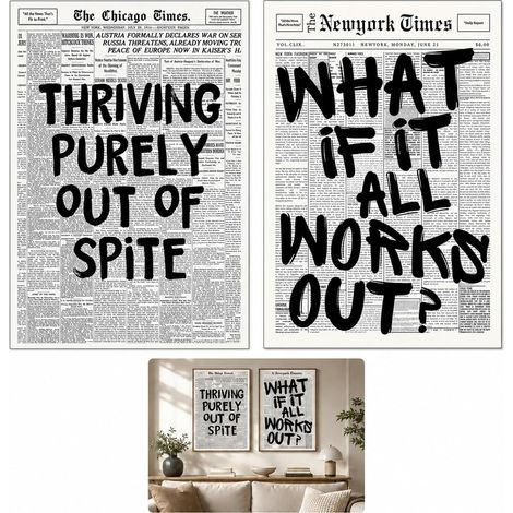2 Affiches Motivantes, Poster de journal rétro noir et blanc, Citations positives minimalistes sur une peinture toile, affiche decoration murale pour maison dortoir, 20 × 30cm, sans cadre (1/5)