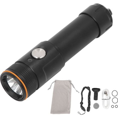 Lampe de poche de plongée 5000LM 110m IP68 résistante à l'eau 6 Modes torche sous-marine Rechargeable Super lumineuse pour la plongée de nuit (1/5)