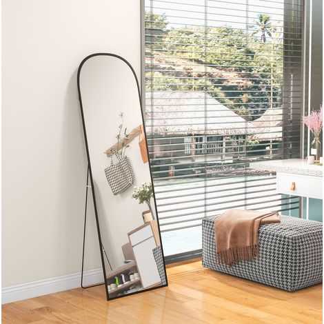 Miroir plein pied sur pied 161,5 x 50 cm en métal noir, cadre résistant, pose murale ou inclinée, avec support pliant pour chambre et dressing - CHICFURN (1/5)