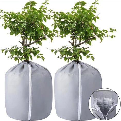 Housses de Protection en Pot pour Plantes, Voile hivernage Plante Exterieur 50x45cm, Voile d'hivernage Protection Plantes en Pot avec Zip&Cordon, Sac de Protection Thermique Pot de Fleurs