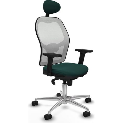 Jorquera sincro malla blanca similpiel verde botella brazos 2D base aluminio cabecero fijo ruedas 65mm nailon (1/5)