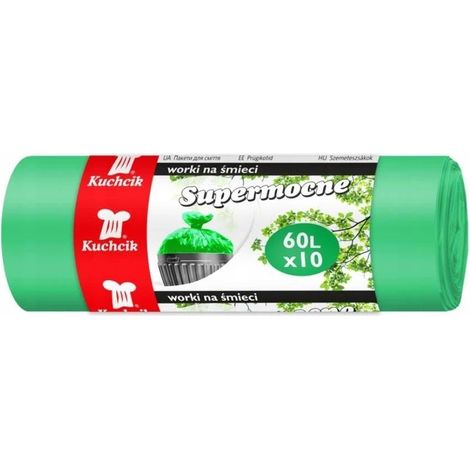 Sacchi per rifiuti Kuchcik Super Resistenti, Verdi, 60 litri, 10 pezzi (1/3)