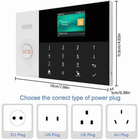 Système d'alarme maison intelligent avec écran LCD 2.4 pouces, interphone vocal bidirectionnel, contrôle via application, compatible avec 100 détecteurs, design compact et élégant en blanc (1/3)