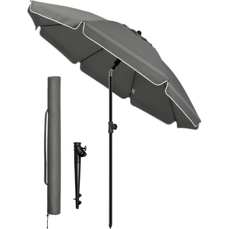 VOUNOT® Sonnenschirm Strandschirm 200cm mit Tragetasche und Bodenanker Grau