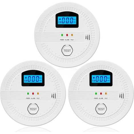 Confezione da 3 rilevatori di fumo e monossido di carbonio 2 in 1 con schermo LCD, allarme acustico e visivo e avviso di batteria scarica.