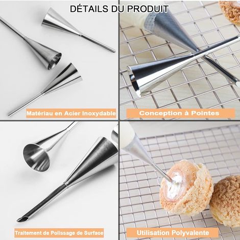 Set di 3 piccoli beccucci per pasta choux, beccucci professionali in acciaio inox per ripieno, siringa per iniezione di bigné, 5/6/8 mm per decorare bigné. (1/4)
