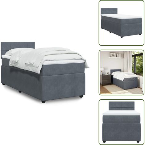 Letto con testiera - vidaXL Giroletto a Molle con Materasso Grigio Scuro 90x190 cm Velluto - Materasso morbido