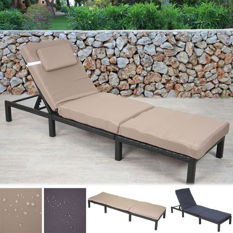Chaise longue HWC-A51, en polyrotin, transat de jardin - Basic gris, matelas gris foncé (1/5)