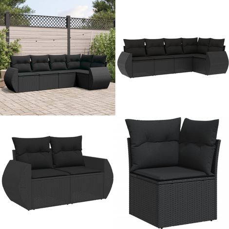 5-tlg. Garten-Sofagarnitur mit Kissen Schwarz Poly Rattan - Gartengestell - Outdoor Möbeln - Gartenmöbelset - Lounge Set - Rattan Gartenmöbel - Home & Living (1/5)