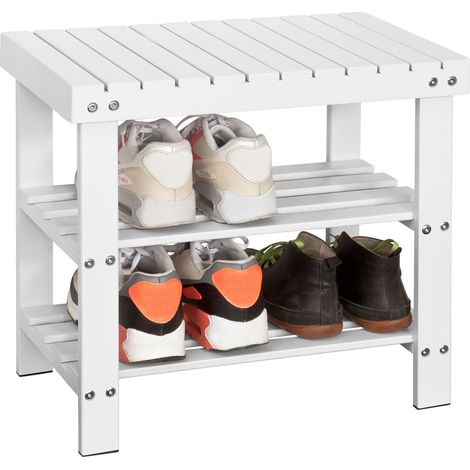 SoBuy FSR02-K-W Schuhregal Sitzbank Garderobenbank Schuhbank mit 2 Jahren Garantie Breit 50cm weiß aus Bambus