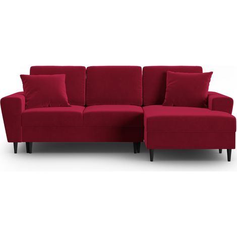 Canapé d'angle droit convertible + box 4 places en velours rouge (1/5)