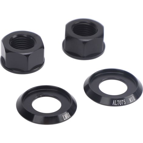 Lot de 2 écrous de moyeu de vélo M10xP1.0 en alliage d'aluminium, de rechange, pour vélo à pignon fixe, VTT et vélo de route, noir. (1/5)