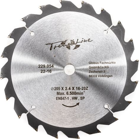 TrendLine HM-Kreissägeblatt 205 mm, Bohrung 16 mm, 20 Zähne