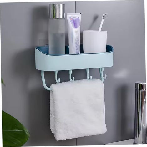 Scaffale portaoggetti da bagno verde 27 x 10,5 x 11 cm, 1 pezzo, senza foratura, per porta del bagno, con gancio per gel doccia (1/5)