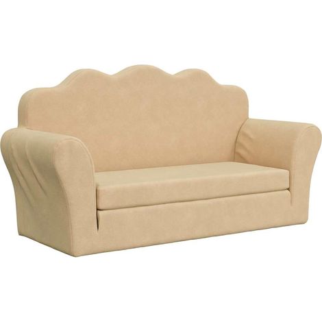Canapé-lit pour enfants 2 places crème peluche douce (1/5)