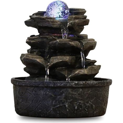 Fontaine d'intérieur Little Rock Zen avec lumière LED, cascade naturelle, 23 cm, décoration de table, méditation, relaxation, Feng Shui (1/5)