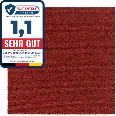 Floordirekt – Dalle moquette bouclée 50 x 50 cm – Revêtement isolant rouge – Autoportante et antidérapante – Usage intensif, classe 31