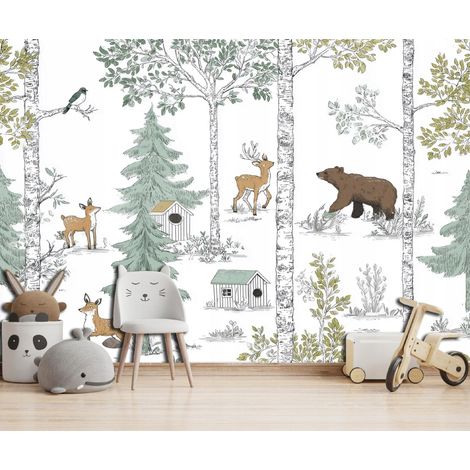 Fototapete Wald Tiere, für Kinderzimmer, 150 x 105 cm – Komplettset inkl. Kleister & Anleitung (1/5)