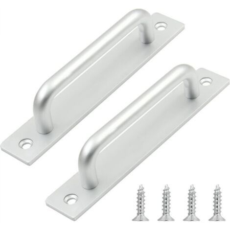 Poignée de porte coulissante en 2 parties, longueur 148 mm, avec plaque arrière, en alliage d'aluminium, adaptée aux meubles, argentée, avec vis