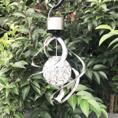 Solarbetriebene LED-Außenleuchte aus Edelstahl, drehbare hohle Acrylkugel, wasserdichter Kronleuchter für Hof und Garten (Solar-Windspiel mit hohler Kugel) (1/5)