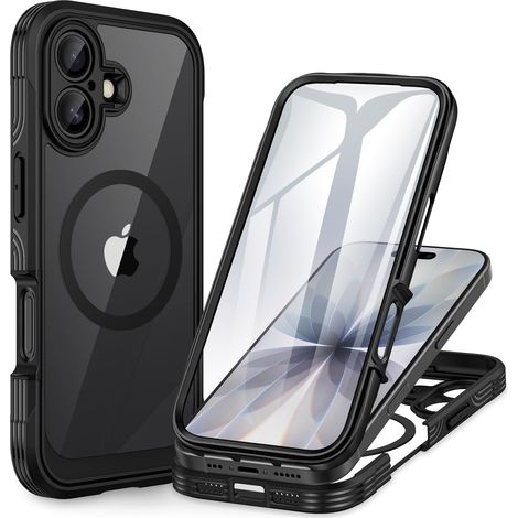 Magnétique Coque iPhone 17 [Compatible avec MagSafe] intégré 9H Verre Trempé Protection écran et Protection Caméra, 360° Antichoc Téléphone Housse Double Face Case Intégrale Etui - Noir (1/5)