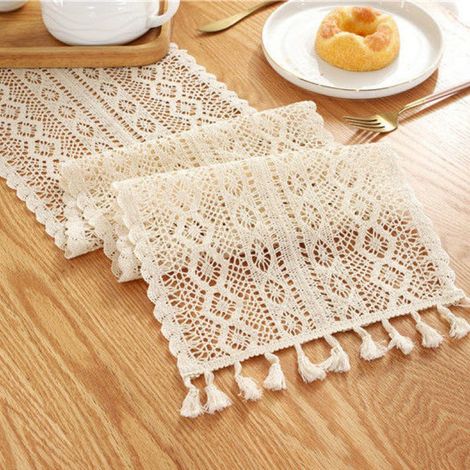 Nappe Rectangulaire - Dentelle Crochetée - Finition Ajourée - Pour Décoration de Table Mariage Bohème - 24 x 180 cm (1/5)