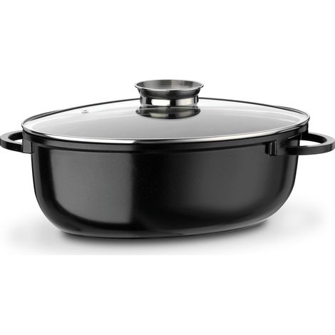 GSW 410588 Tostiera ovale a induzione Gourmet Ceramica XXL con coperchio in vetro aromatico 42x27 cm/circa 10,0 litri, alluminio pressofuso, nero (1/5)