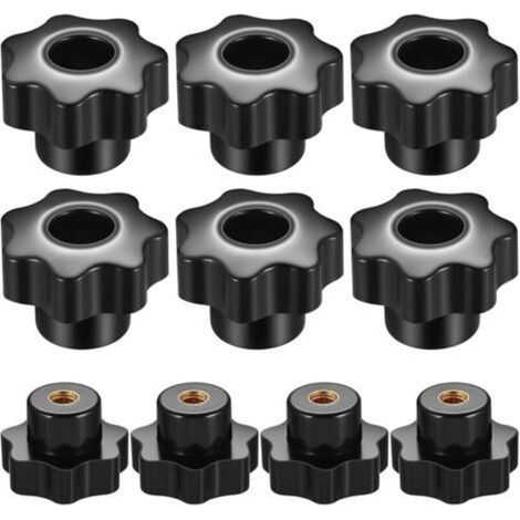 Lot de 10 boutons de serrage filetés M6, écrou à tête étoilée, filetage femelle pour machine-outil - Noir (1/5)