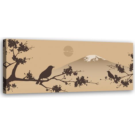 Tableau sur toile Oiseau sur une branche Japon 90x30 (1/5)