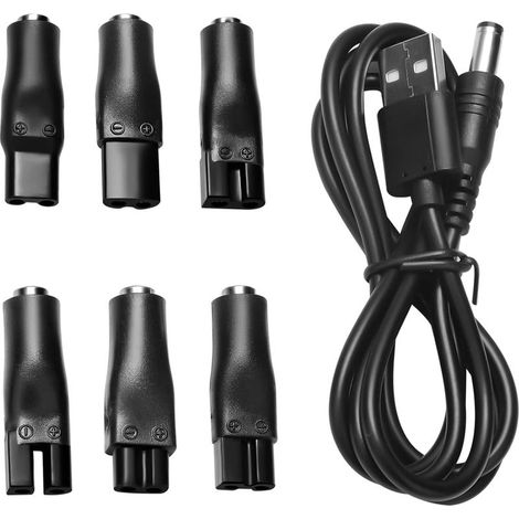 Câble de Charge USB-C 5 V avec 6 Embouts Interchangeables, Kit 7 Pièces pour Rasoir Tondeuse Épilateur et Appareils de Soin (1/5)