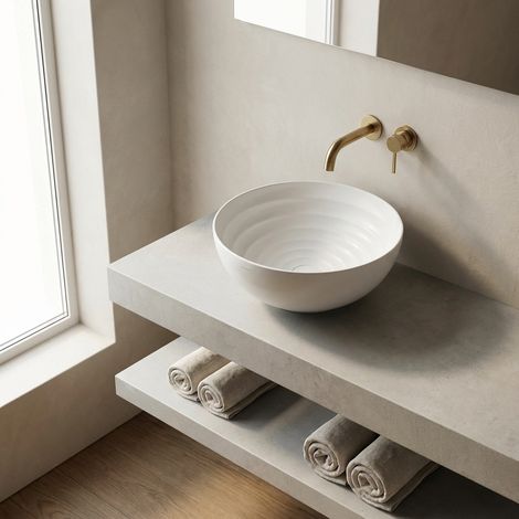 Lavabo à poser rond en céramique blanche sans trop-plein 44x44 cm – Move Ceramica Dolomite