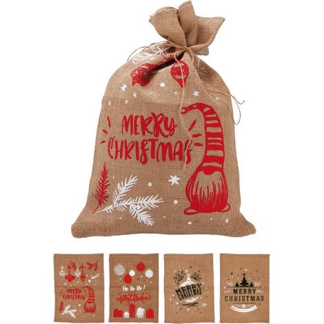 1 Pezzo Sacco Regali di Natale Portadoni in Juta 40 x 60 cm 4 Decori (1/2)
