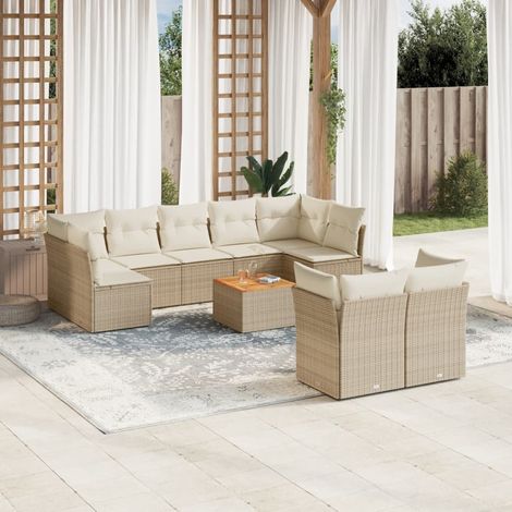 vidaXL Salon de jardin avec coussins 10 pcs beige résine tressée (1/3)