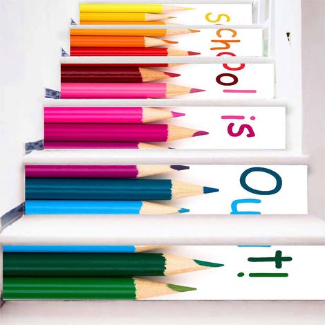 Lot de 6 autocollants décoratifs imperméables à motifs de pinceaux colorés pour escaliers, sols et murs, pour la décoration du salon. (1/5)