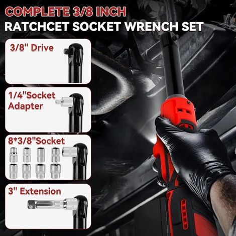 Clé à cliquet sans fil 3/8" pour batteries Milwaukee M18 18 V, tige rallongée de 16 cm, 320 tr/min, 80 N.m, clé à cliquet électrique avec lumière LED et 8 douilles (pas de batterie) (1/5)