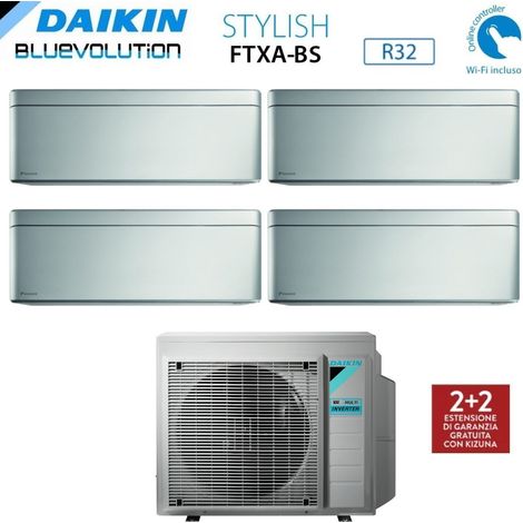 Daikin Bluevolution Quadri Split Inverter Klimagerät Serie STYLISH TOTAL SILVER FTXA-BS 9+12+12+12 mit 4MXM80N R-32 Wi-Fi Eingebaut 9000+12000+12000 Farbe GRAU Italienische Garantie- News 2020