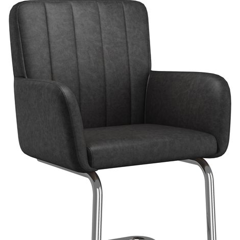 Set de 6 sillas de comedor de piel PU negra con patas metálicas en Z (1/5)