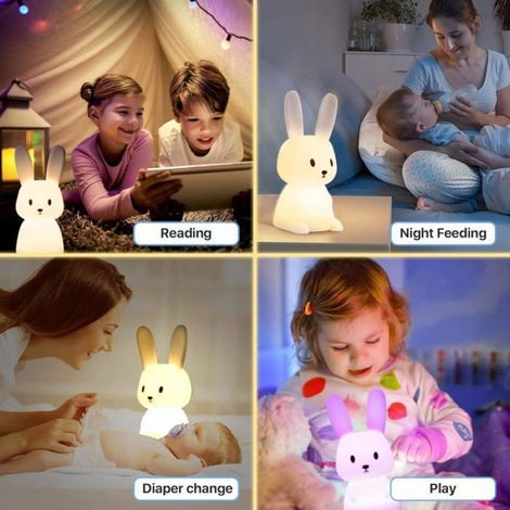 Veilleuse Bebe Bunny Avec 7 Changements de Lumière Contrôle de tapRecharge USB Fonction Minuterie Lampe de Chevet (1/5)