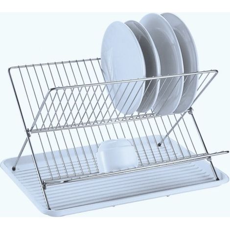 Egouttoir à vaisselle pliant avec plateau en Acier Chromé Blanc (1/5)