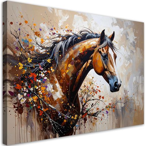 Tableau Moderne, Portrait abstrait et coloré d'un cheval,30x20 (1/4)